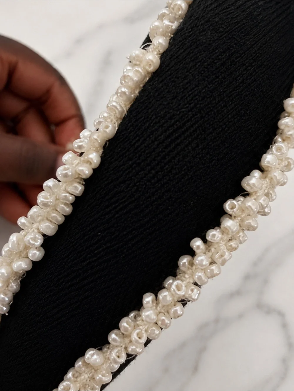 IDALIA Black White Beaded Knotted Headband Faux Pearl Padded Hair Accessory